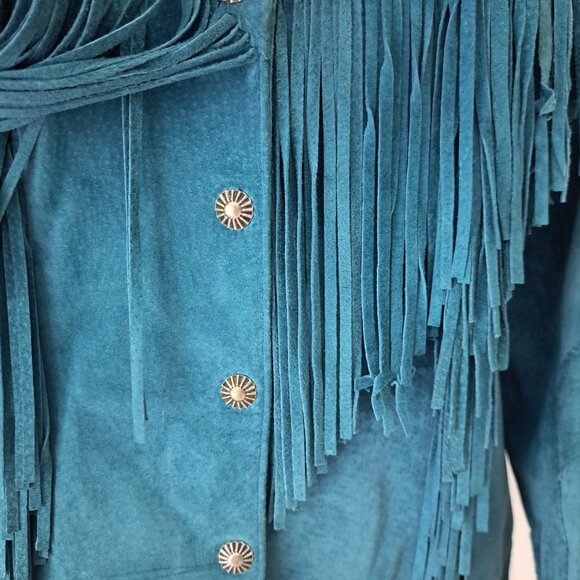 Cowgirl Core Tony Lama Teal Suede Western Jacket Beads Fringe VTG RARE - Picture 4 of 12